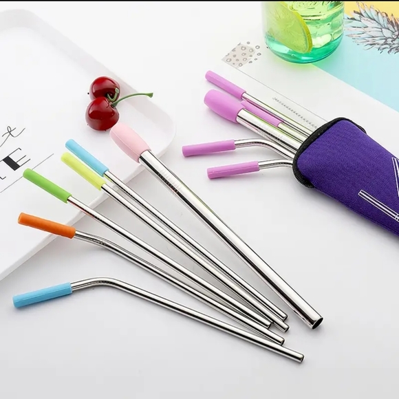 5/25 5 PC Stainless Steel Straw set, Reusable Metal Straws With Silicone Tips - Picture 2 of 8